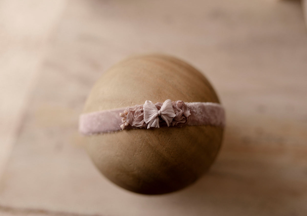 Lilac Whisper newborn velvet tieback by Olive & Lace