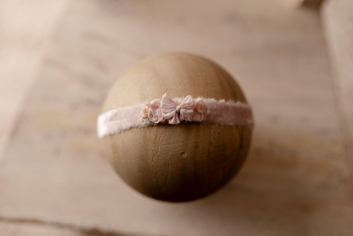 Rosewater Blush newborn velvet tieback by Olive & Lace
