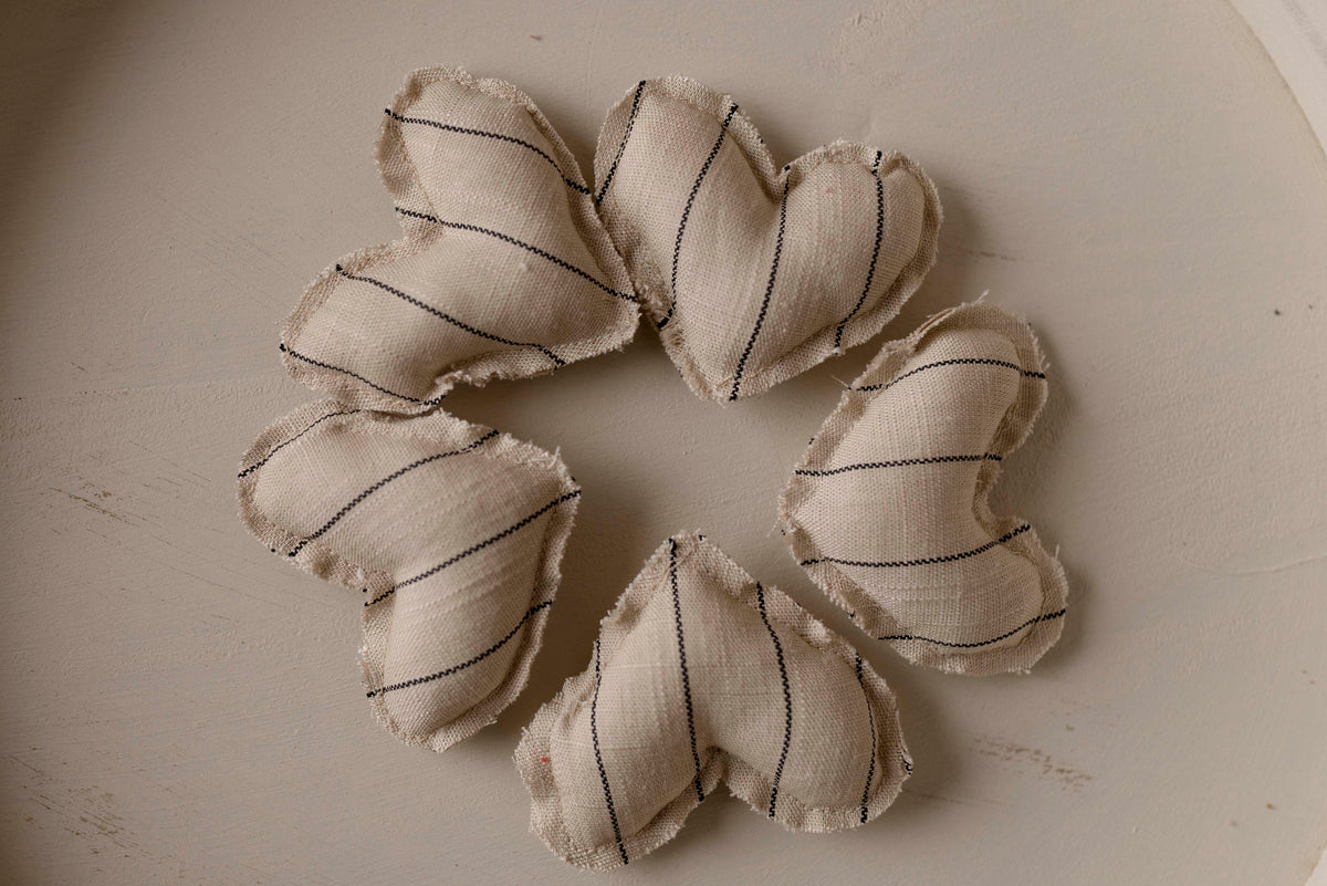 Tan Pin Stripe Pillow + Micro Heart