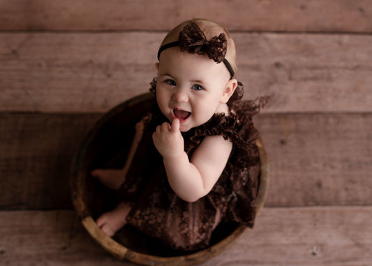 Chocolate dress for baby photos by Olive & Lace