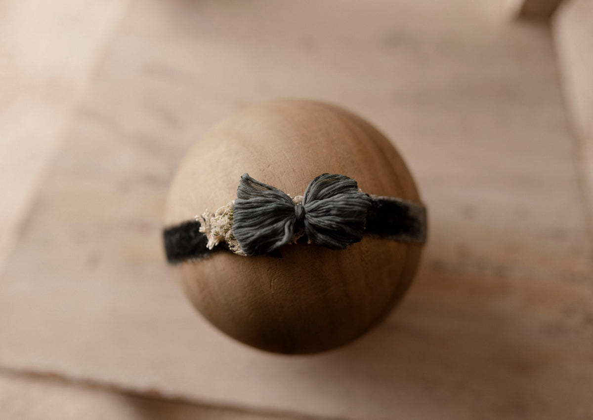 Forest Fern newborn velvet tieback by Olive & Lace