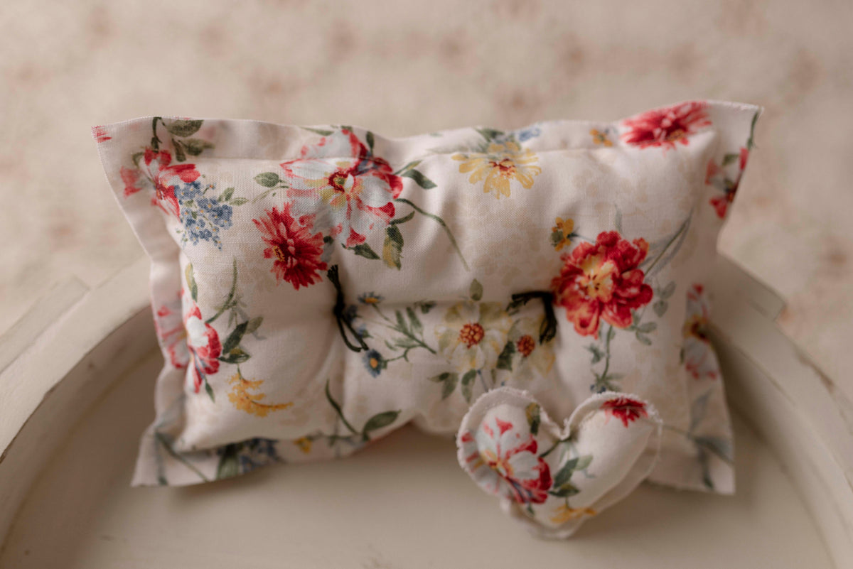 Ivory Wildflower pillow with micro heart by Olive & Lace