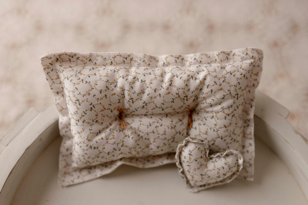 Organic Floral pillow with micro heart by Olive & Lace