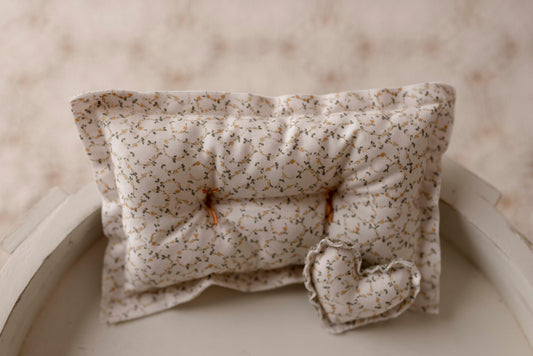 Organic Floral pillow with micro heart by Olive & Lace