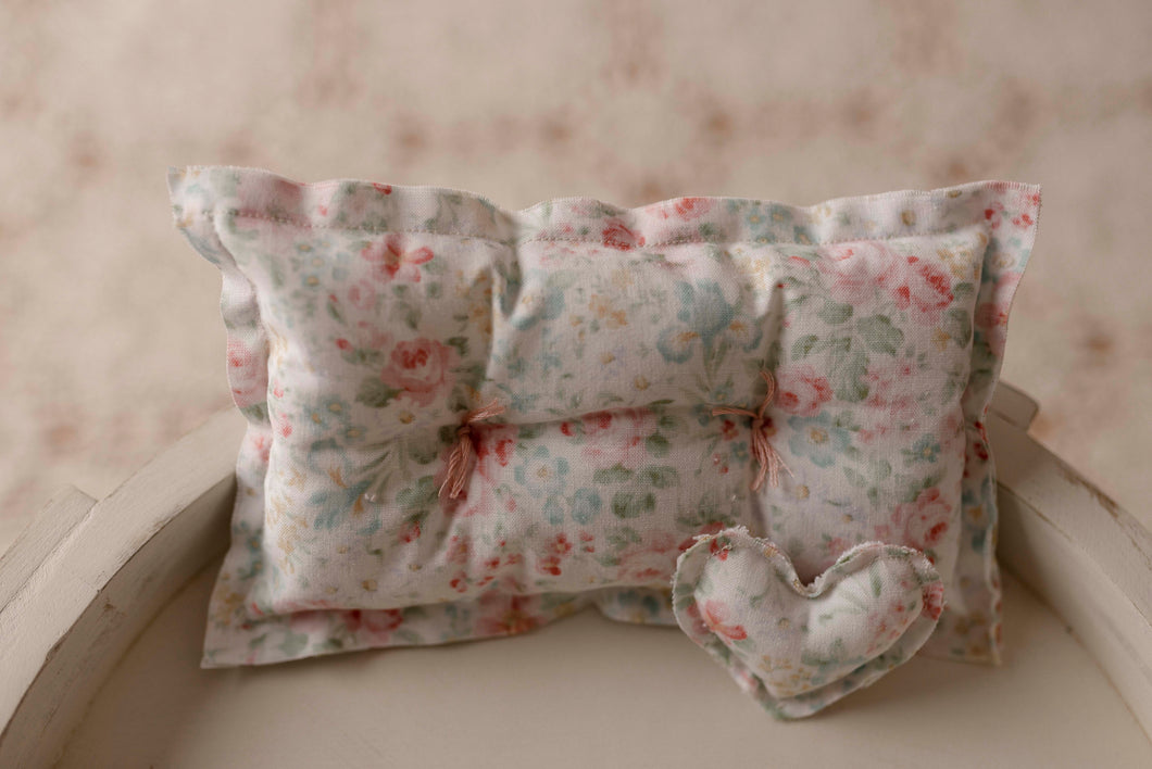 Pastel Floral Pillow + Micro Heart