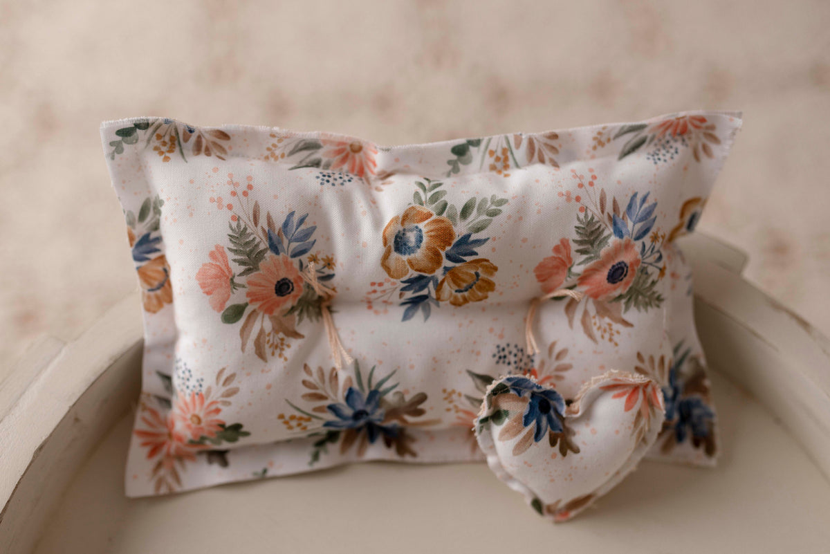 Peach Floral pillow with micro heart by Olive & Lace