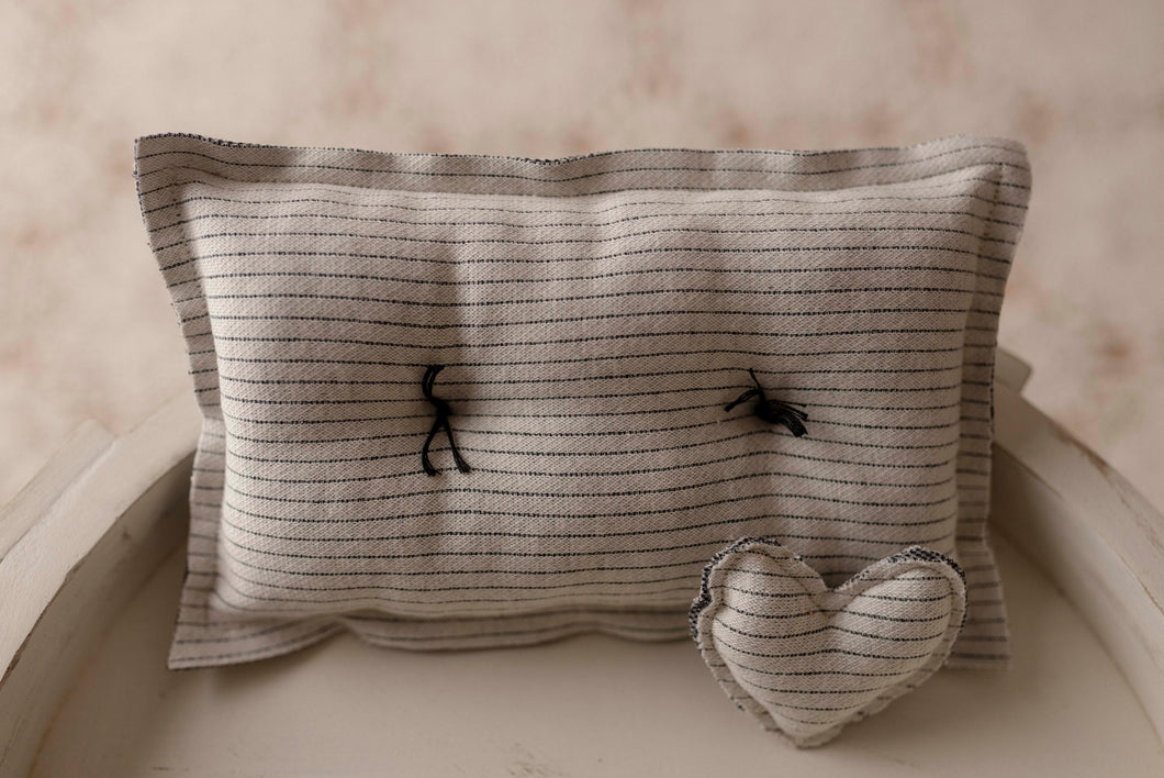 Gray Pin Stripe Pillow + Micro Heart