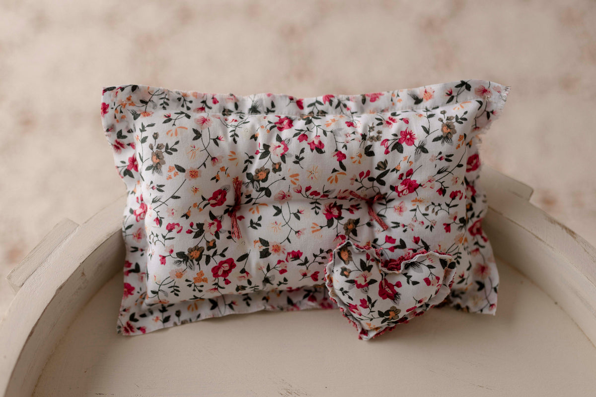 Raspberry Floral pillow with micro heart by Olive & Lace