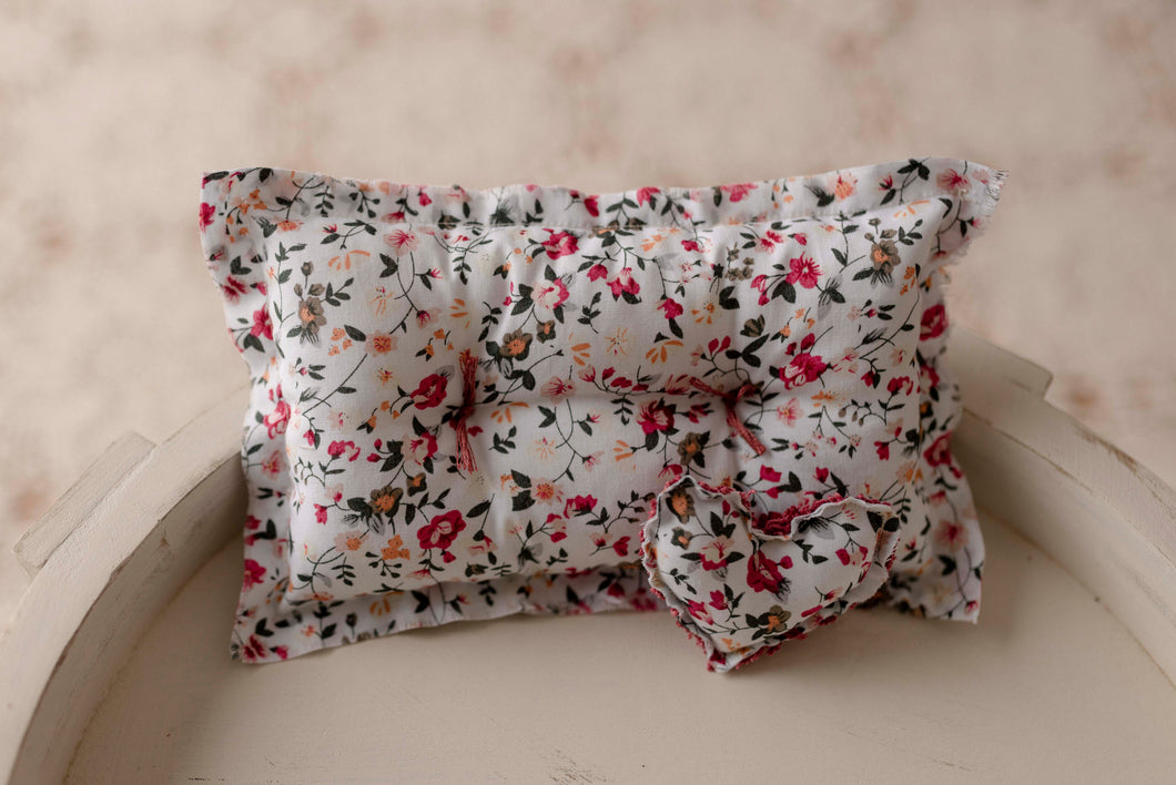 Raspberry Floral  Pillow + Micro Heart
