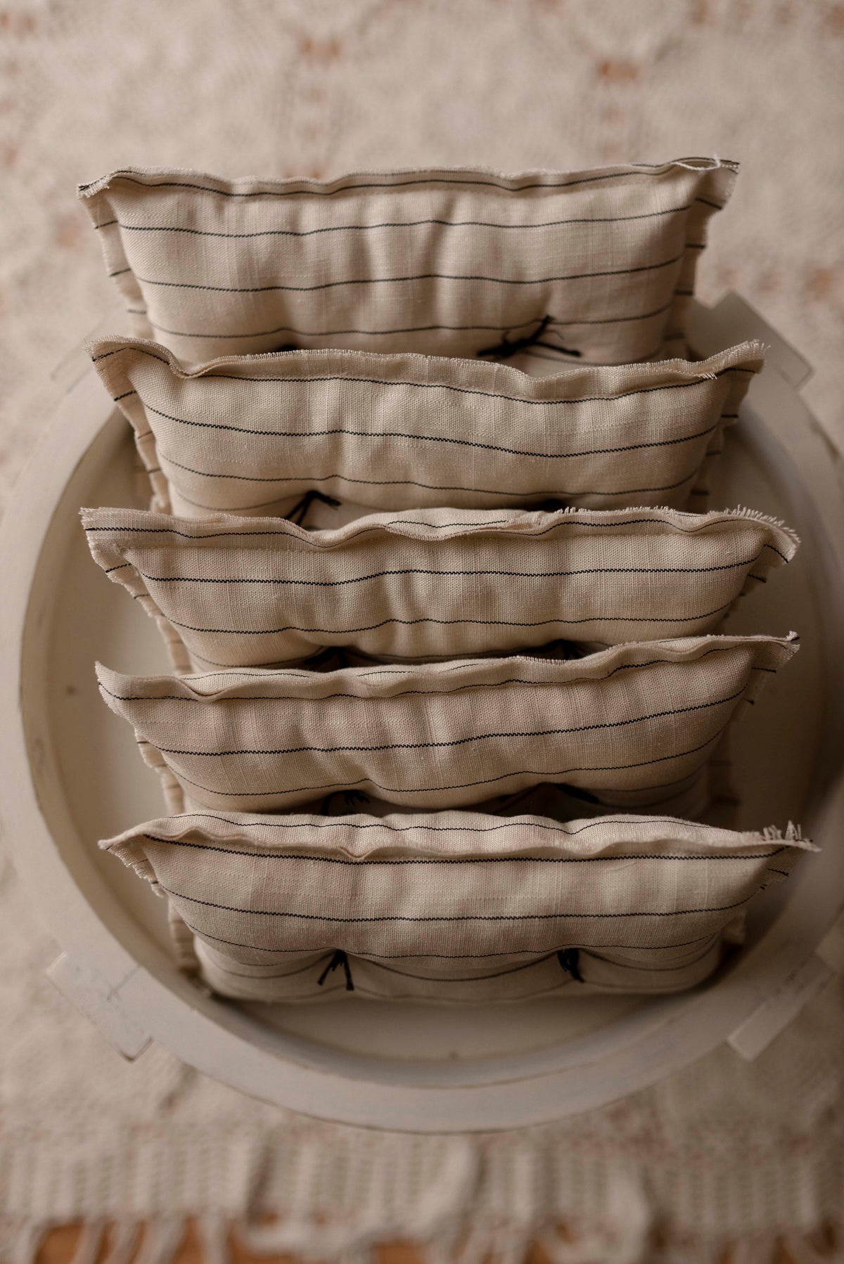 Tan Pin Stripe Pillow  + Micro Heart