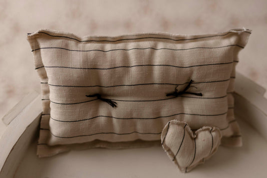 Tan Pin Stripe pillow with micro heart by Olive & Lace