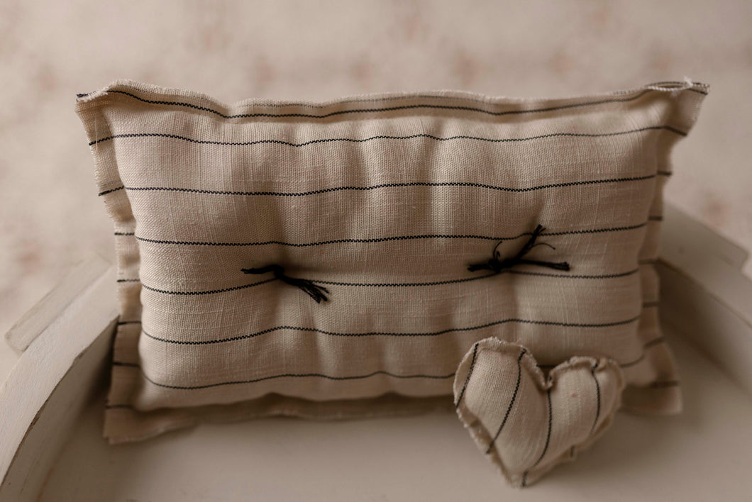 Tan Pin Stripe Pillow  + Micro Heart