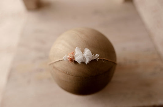 Pearl Petal bow tieback with dried floral by Olive & Lace